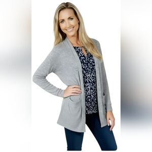 Cotton Blend Knit Gray Cardigan, Hollister California, Open Front Style, Small